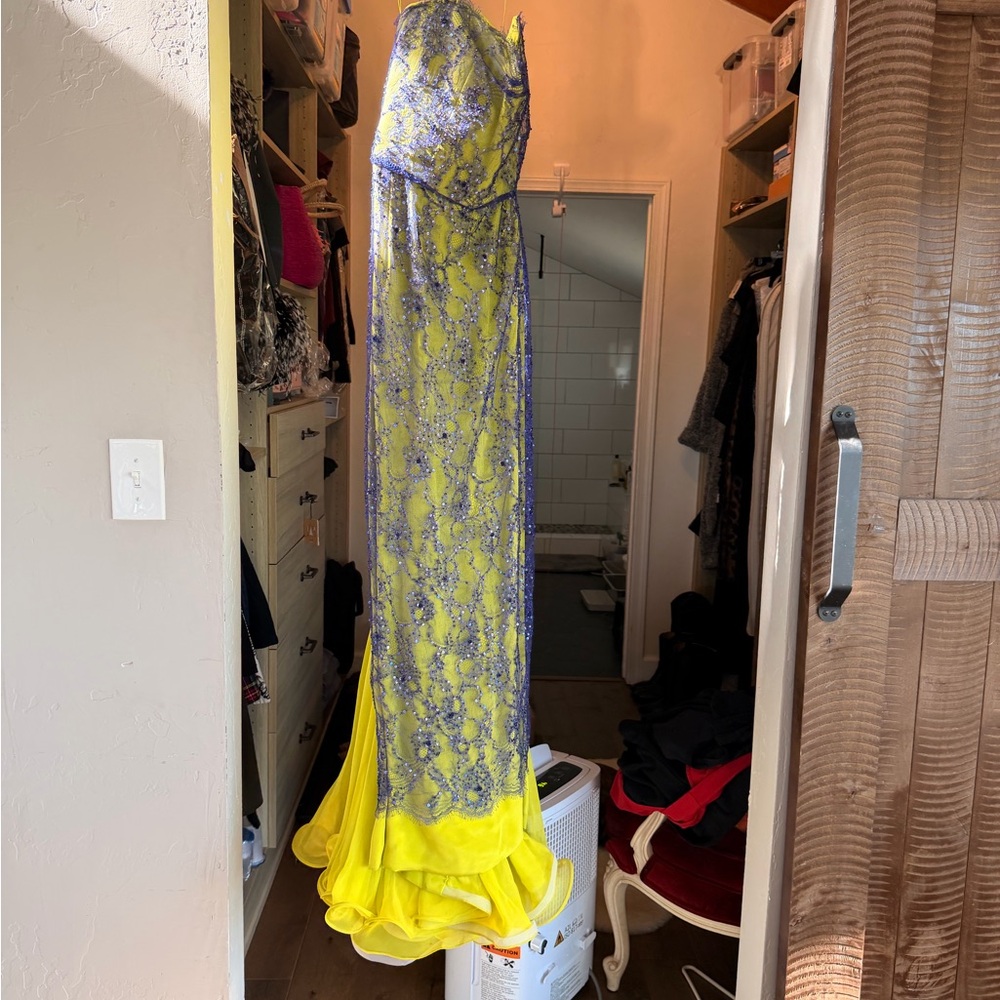 Prada Strapless Dress in Yellow and Blue